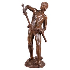 Antique 19th Century French Bronze Classical Sculpture Of A Warrior With Sword