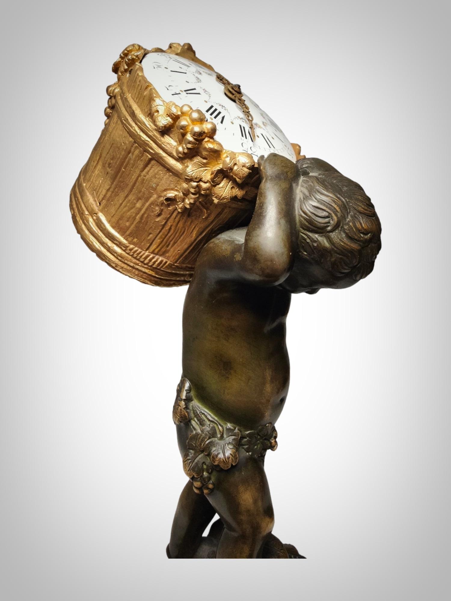 Französische Bronzeuhr des 19. Jahrhunderts: Elegante Allegorie der Erntearbeit im Angebot 2