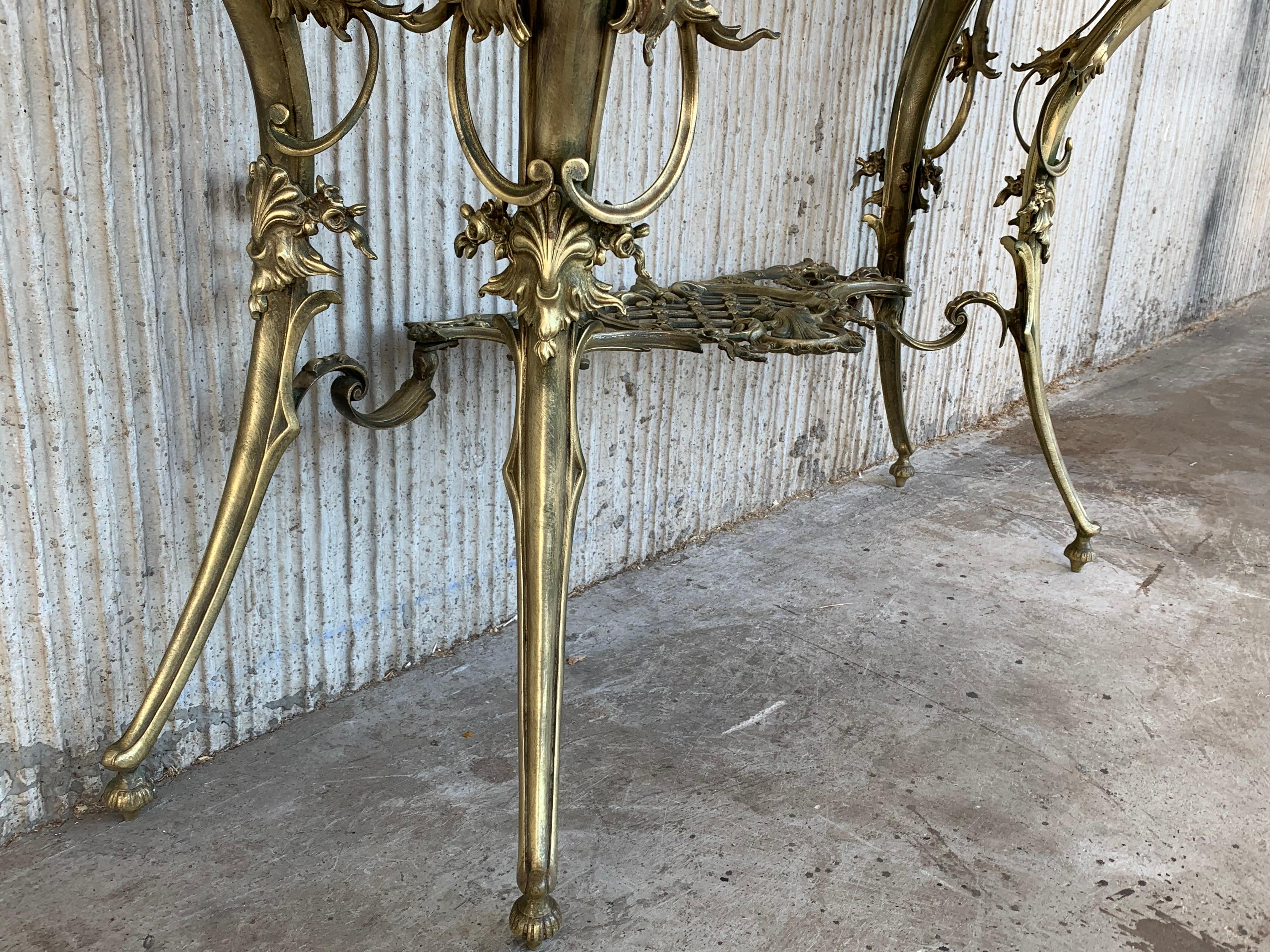 19th Century French Bronze Console Table or Vanity with White Marble Top and Cre 7