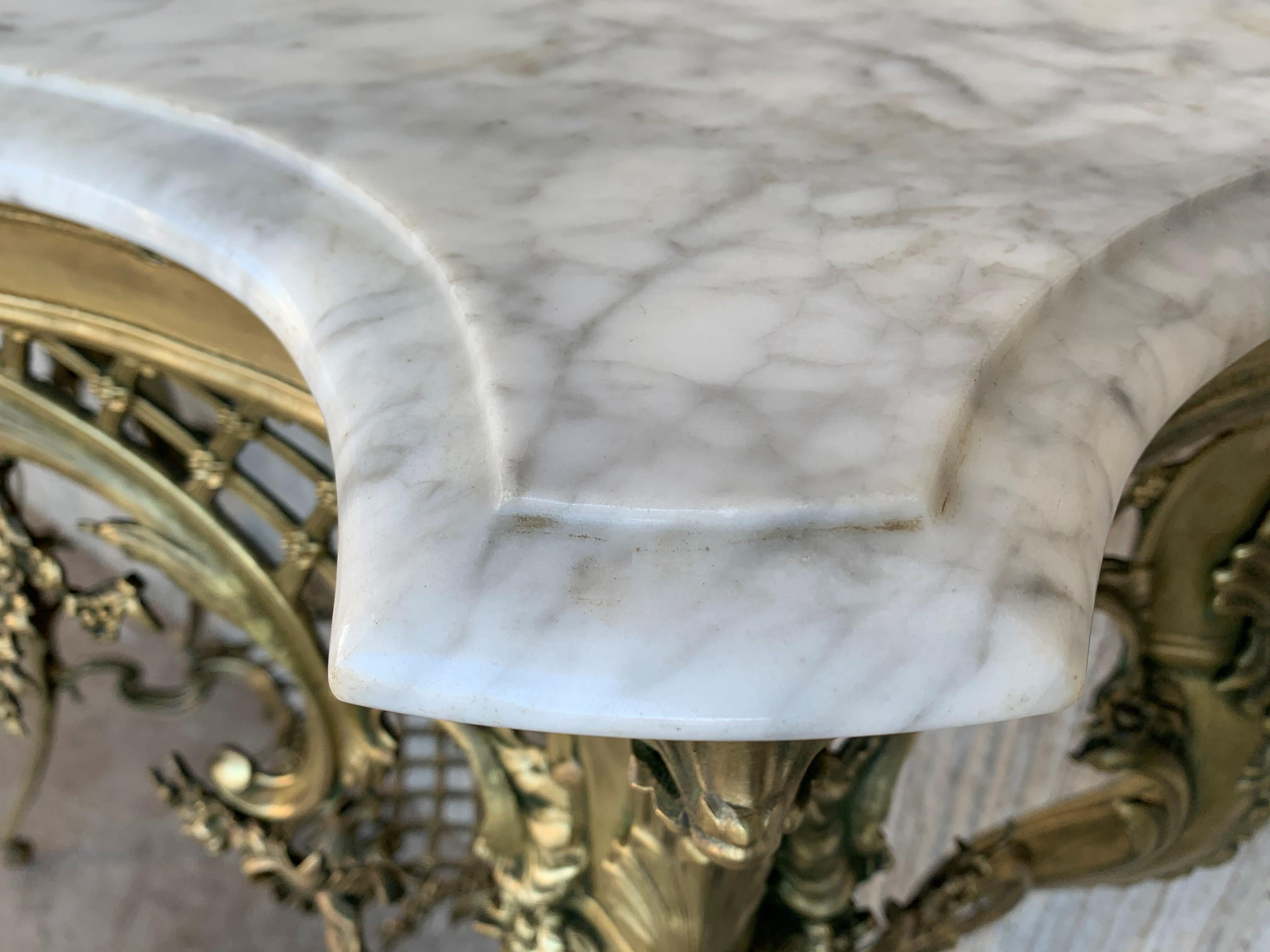 19th Century French Bronze Console Table or Vanity with White Marble Top and Cre 3
