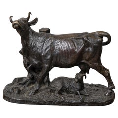 19th Century French Bronze Cow and Calf Animalier Sculpture