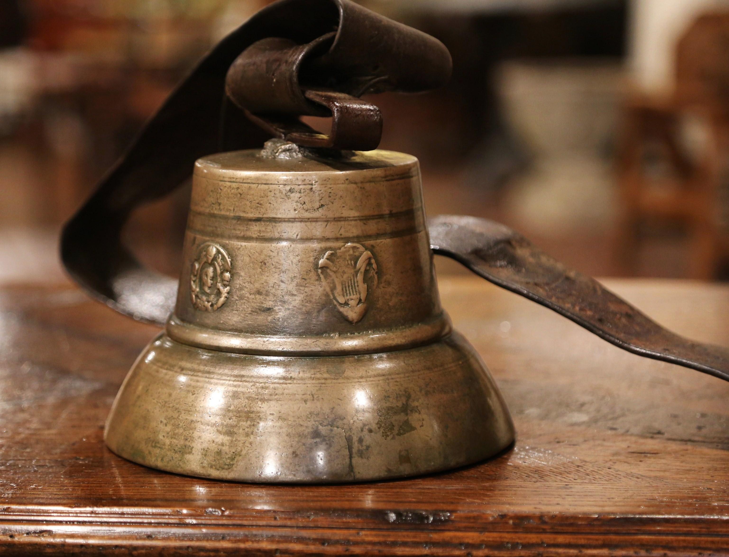 19th Century French Bronze Cow Bell with Original Leather Strap and Buckle 2