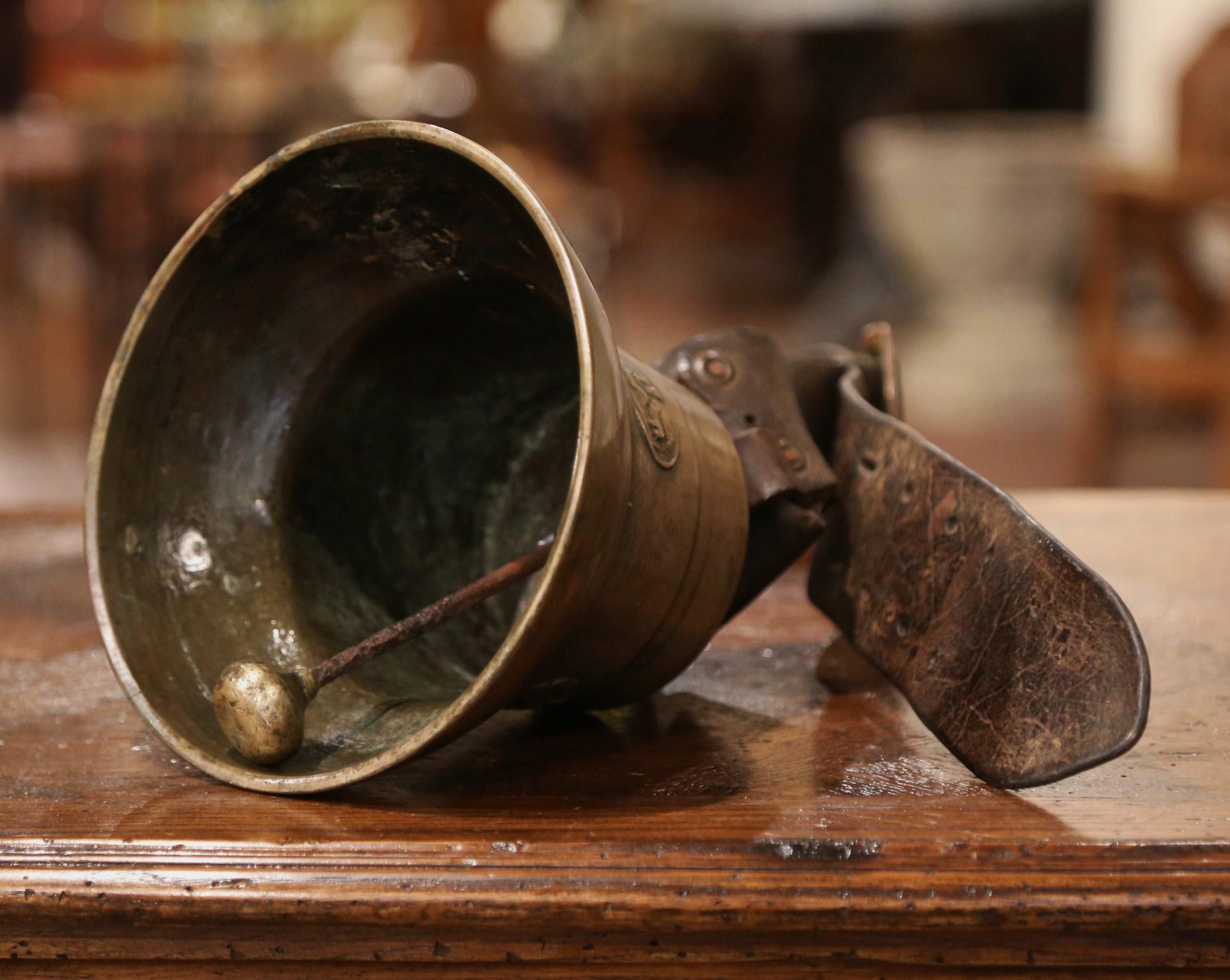 19th Century French Bronze Cow Bell with Original Leather Strap and Buckle 3