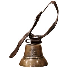 19th Century French Bronze Cow Bell with Original Leather Strap and Buckle