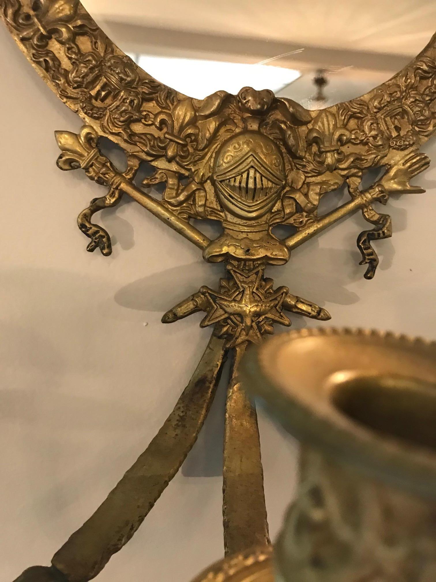 Gilt 19th Century French Bronze Crown Mirror Candle Sconce For Sale