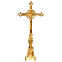 19th Century French Bronze Crucifix on Ornate Base with Angels and Cherubs