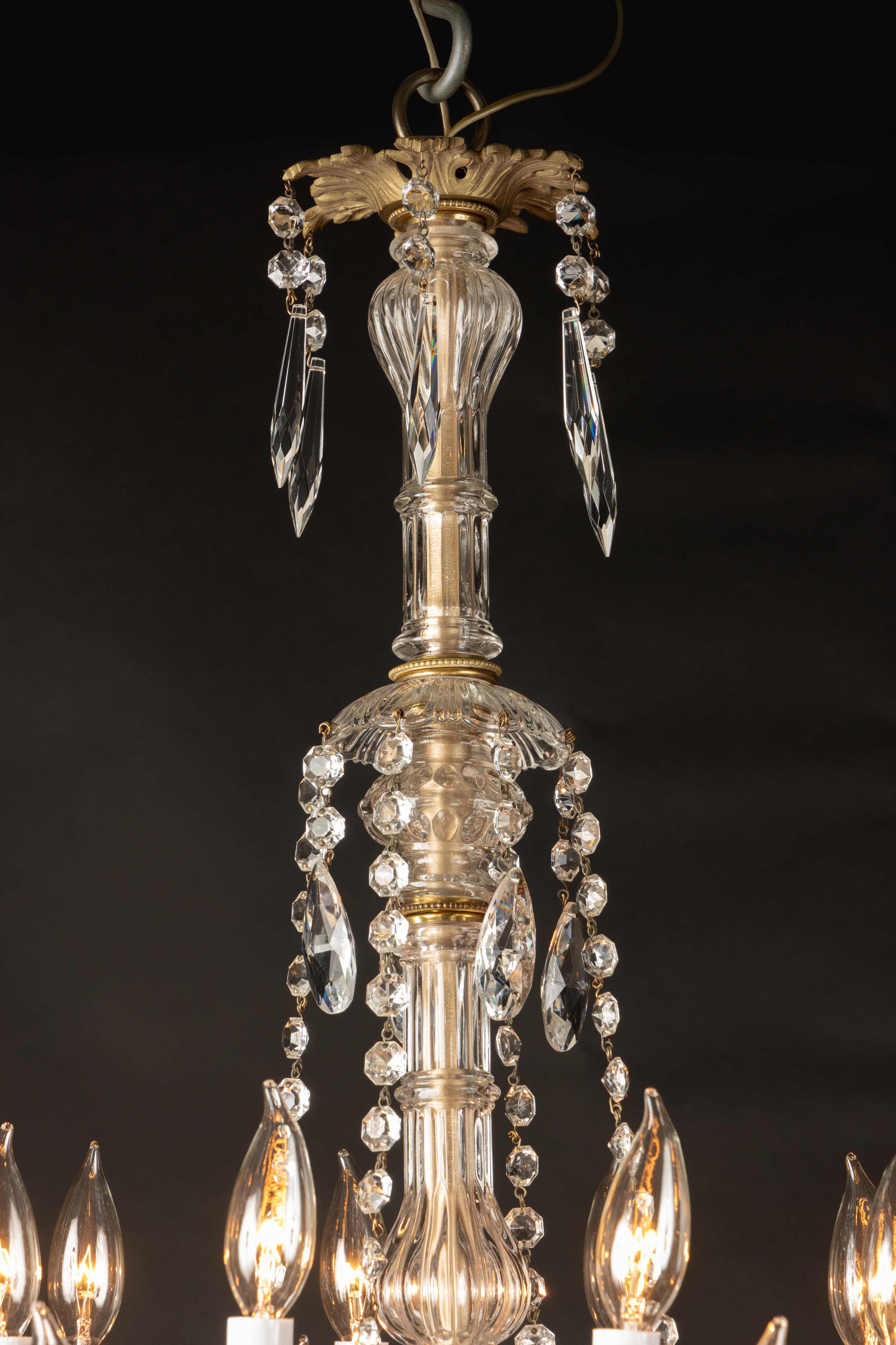 19th Century French Bronze & Crystal Chandelier, Center and Bobeches of Crystal For Sale 2