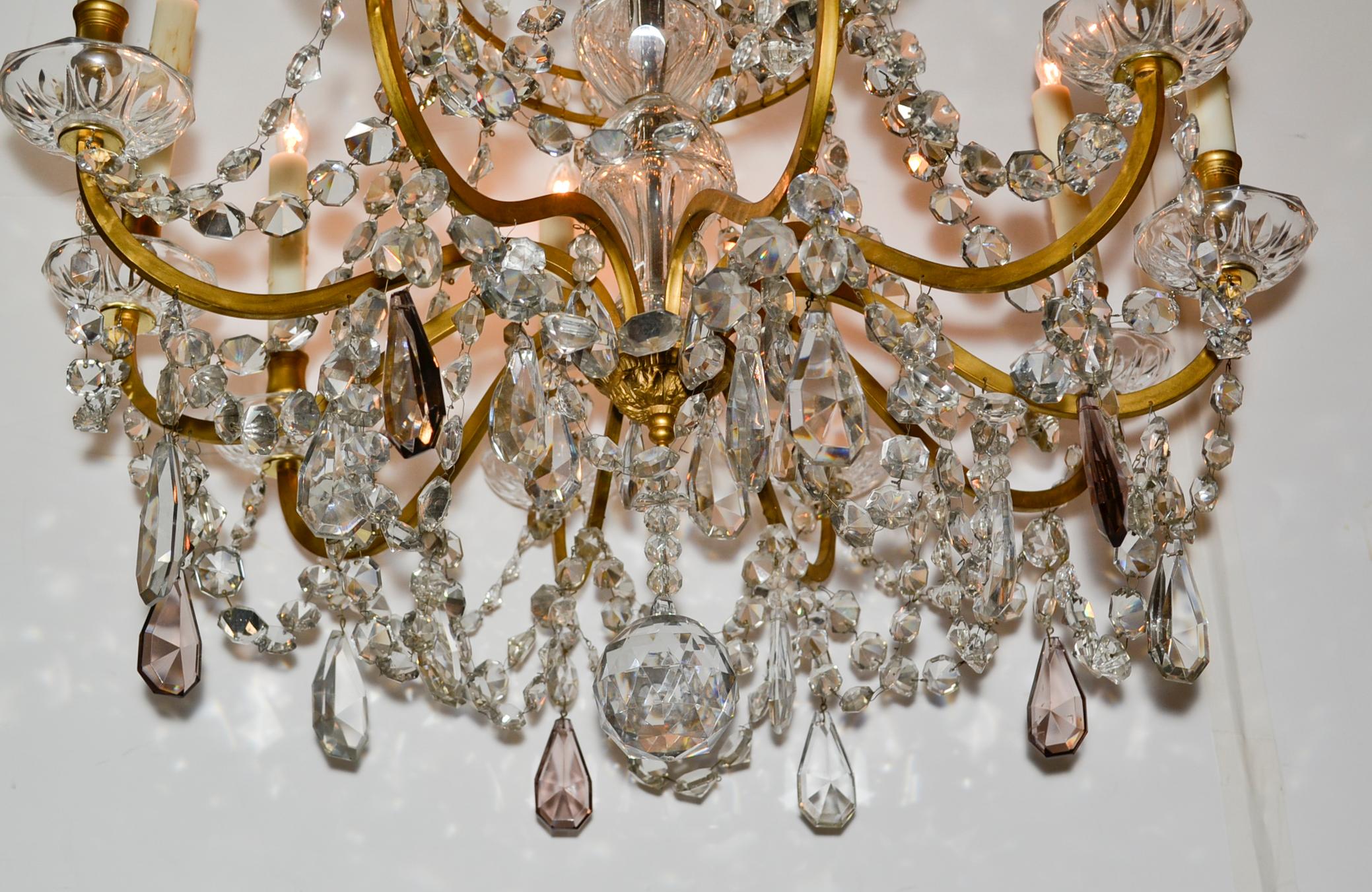 Exquisite 19th century French gilt bronze and crystal 10-light chandelier.
