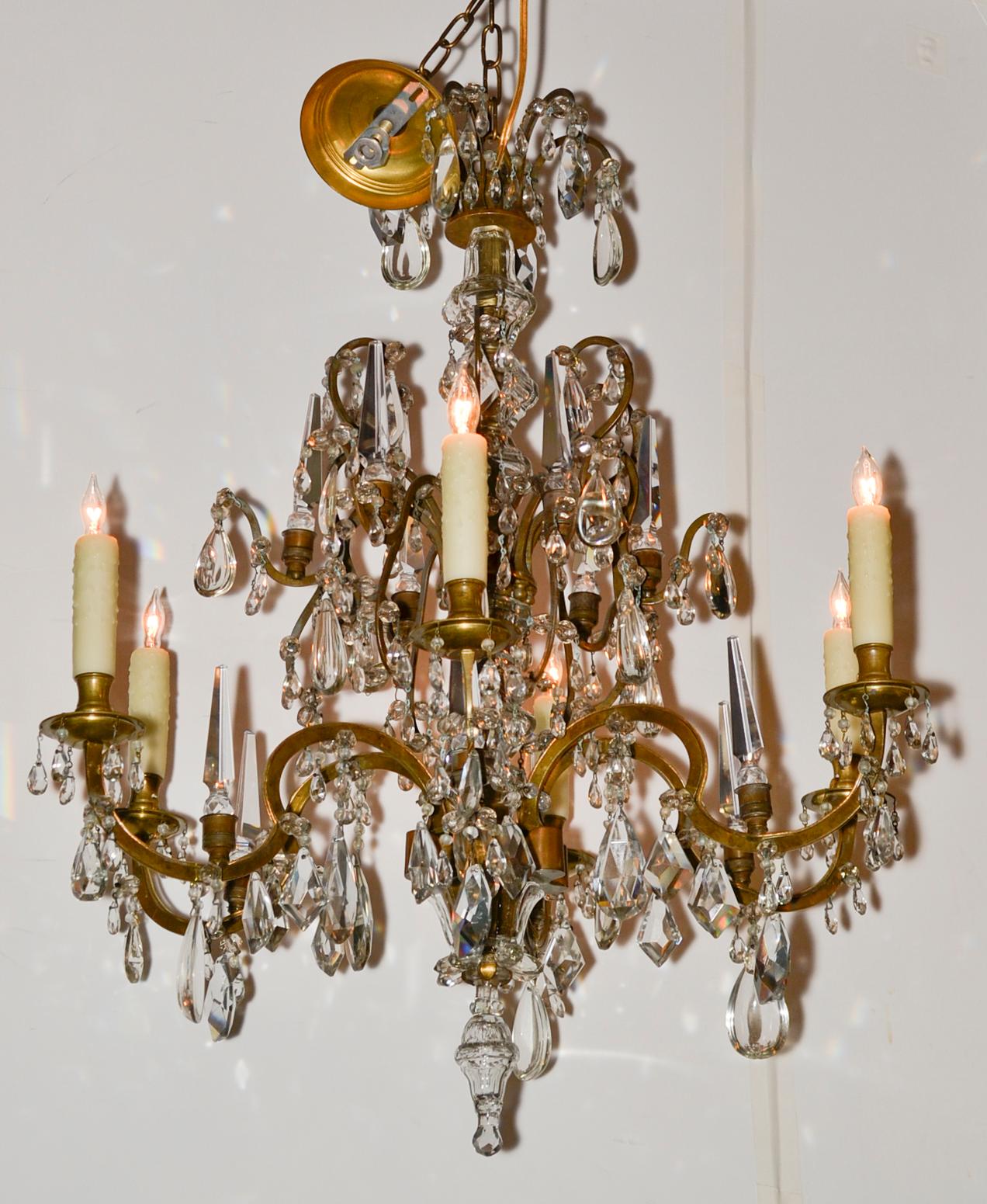 Gilt 19th Century French Bronze and Crystal Chandelier For Sale