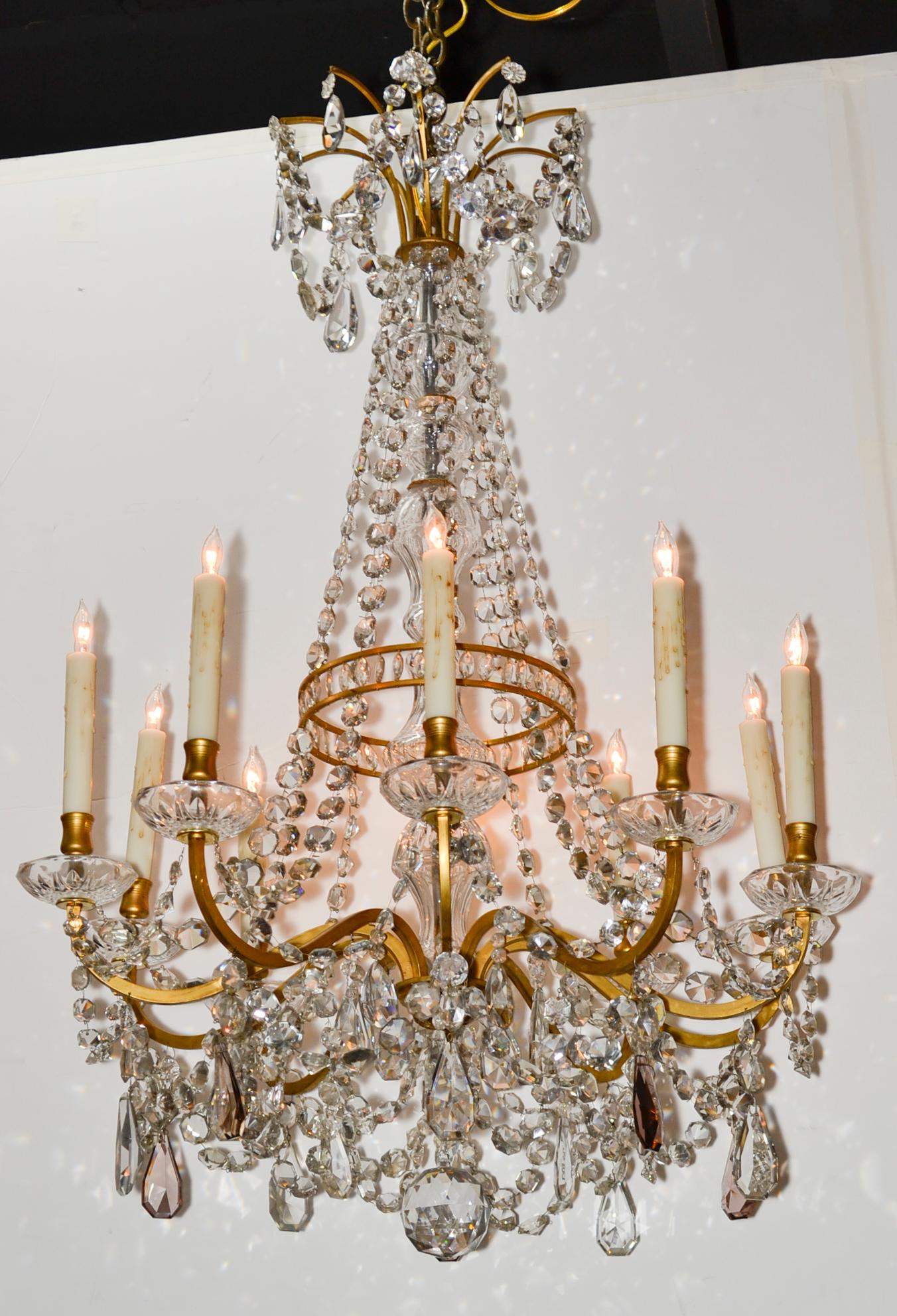 Gilt 19th Century French Bronze and Crystal Chandelier