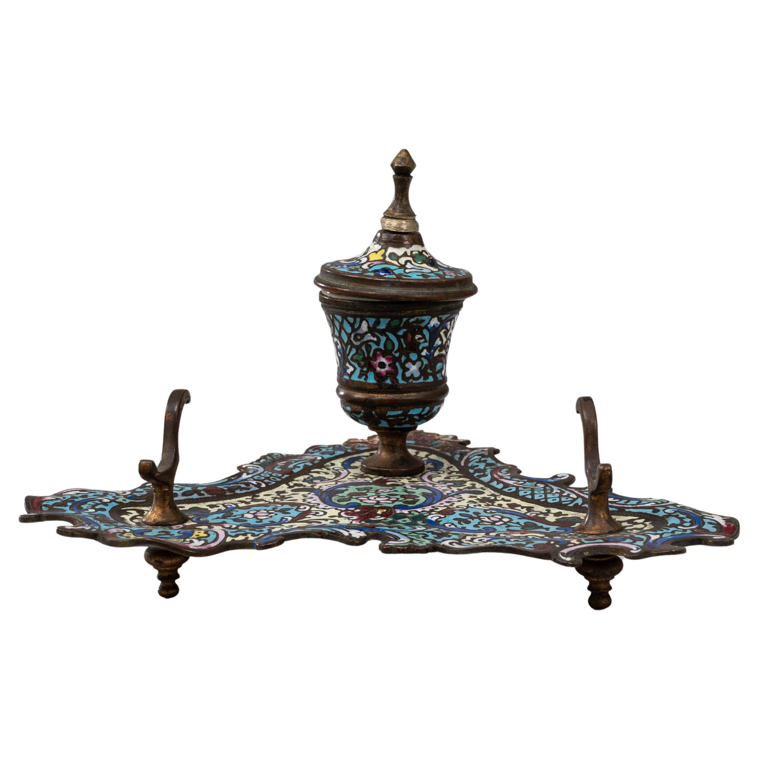 Encrier de bureau en bronze français du XIXe siècle