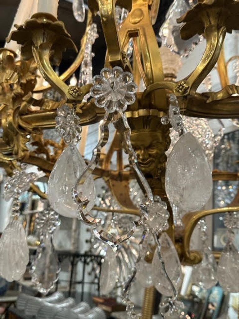 19th Century French Bronze Dore' and Rock Crystal Chandelier For Sale 7