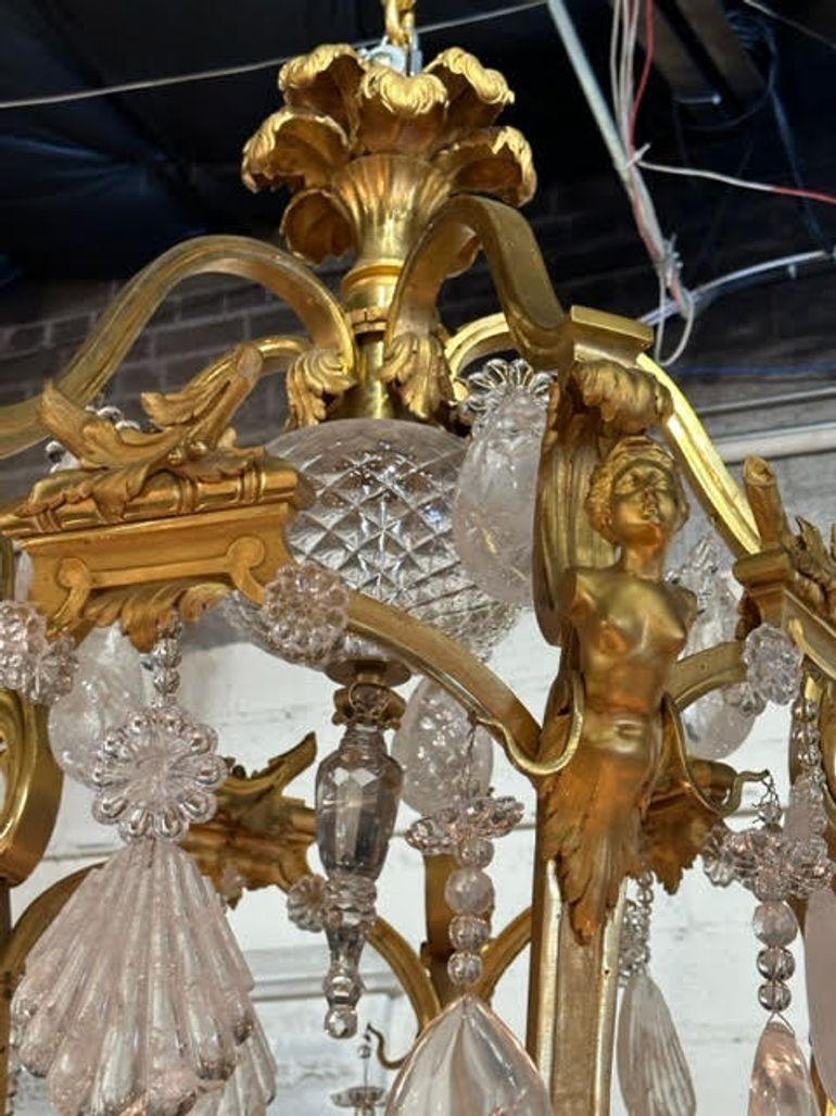 19th Century French Bronze Dore' and Rock Crystal Chandelier For Sale 8