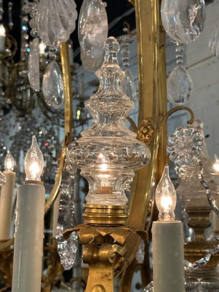 19th Century French Bronze Dore' and Rock Crystal Chandelier For Sale 1