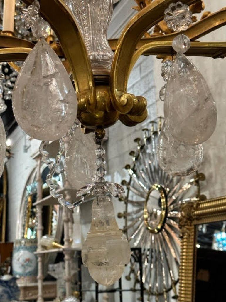 19th Century French Bronze Dore' and Rock Crystal Chandelier For Sale 4
