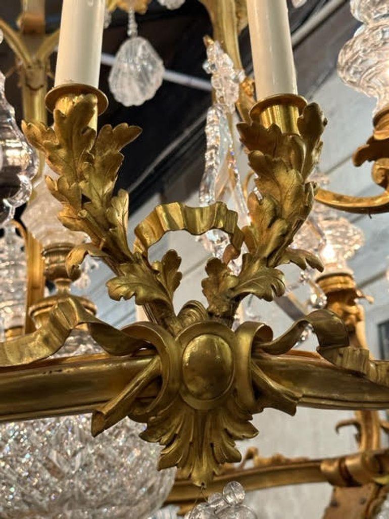 19th Century French Bronze Dore' and Rock Crystal Chandelier For Sale 6
