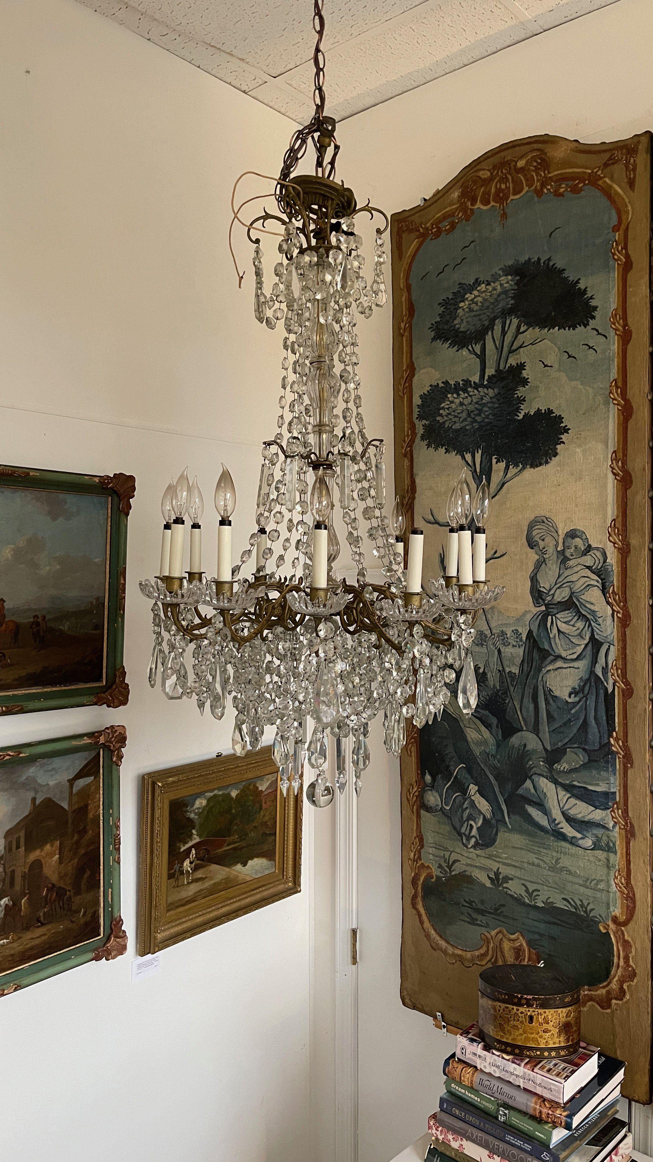 Nineteenth century French bronze doré crystal chandelier, electrified, c. 1880. Likely Baccarat. Imported through New Orleans, for the historic J.E.A. Davidson -- C.W. Thomas House, built in 1859, in Quincy, Florida, built by J.E.A. Davidson, who