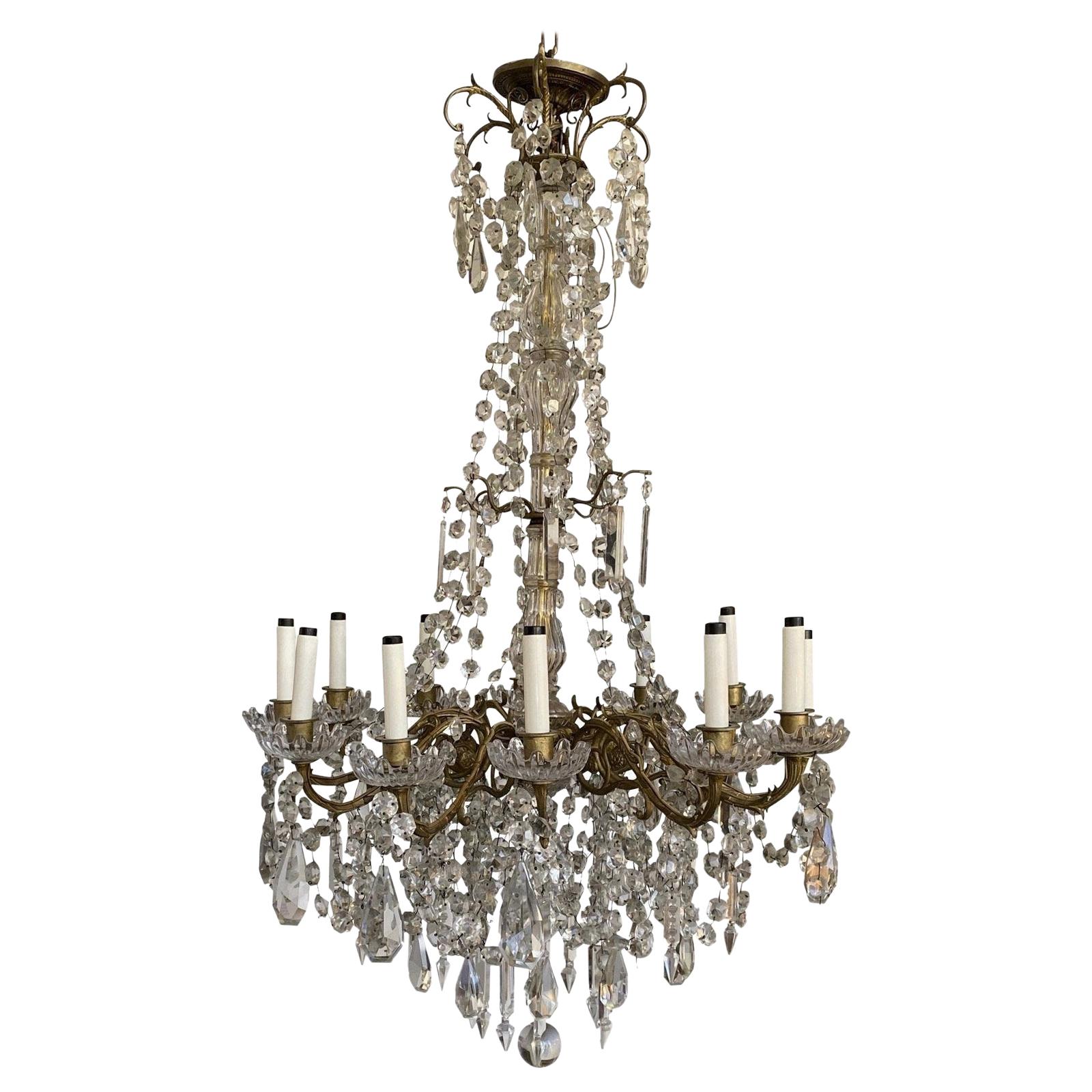 19th Century French Bronze Dore Crystal Chandelier