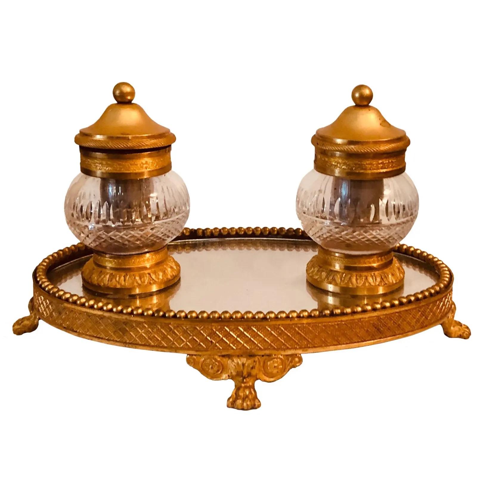 19th Century French Bronze Doré Inkwell For Sale 1
