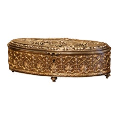 19th Century French Bronze Doré Jewelry Box with Pastoral Scene