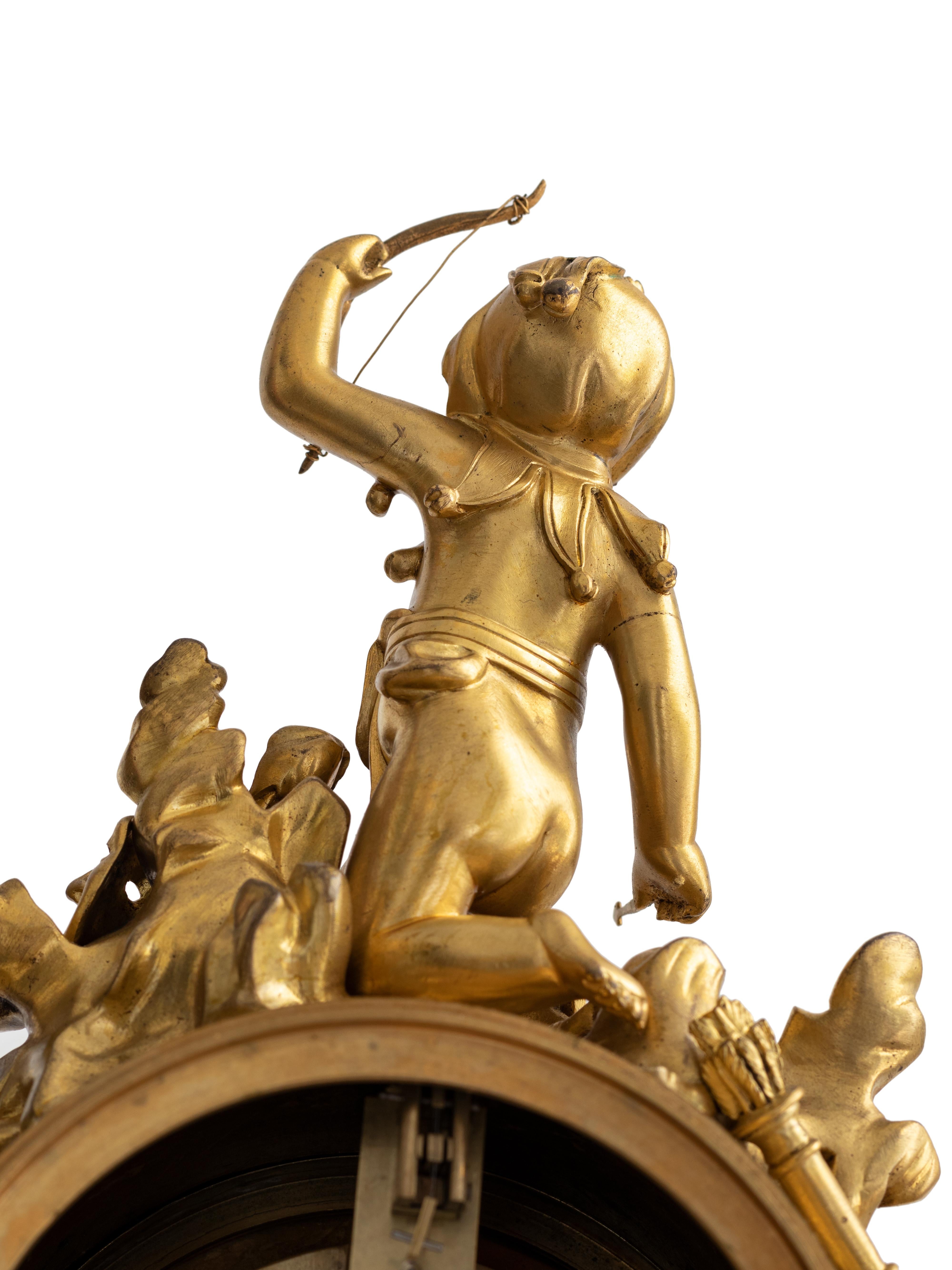French Bronze Dore Mantle Clock by Leveque Guéret, 19th Century  For Sale 7