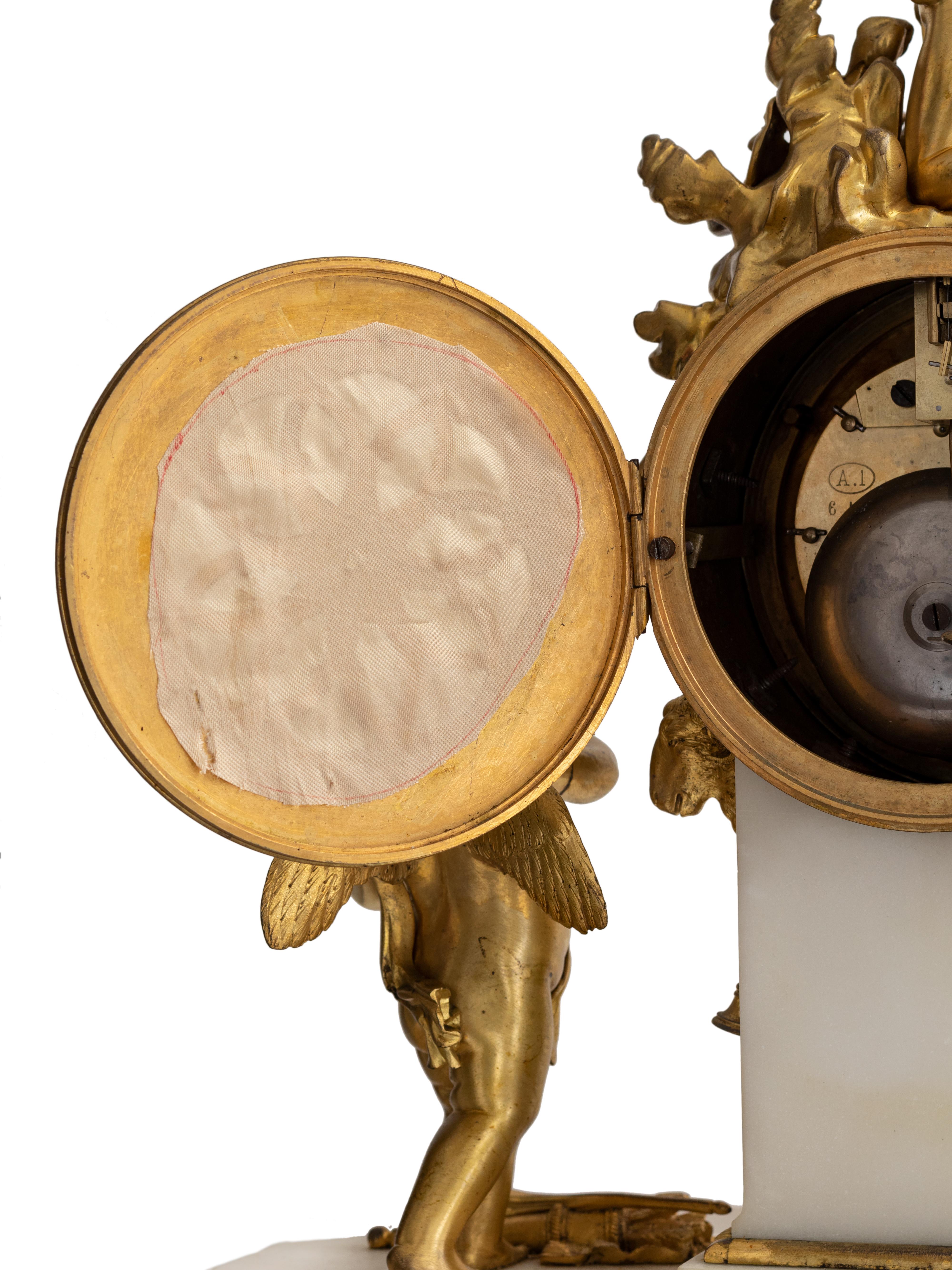 Pendule de cheminée en bronze doré par Leveque Guéret, 19e siècle  en vente 8