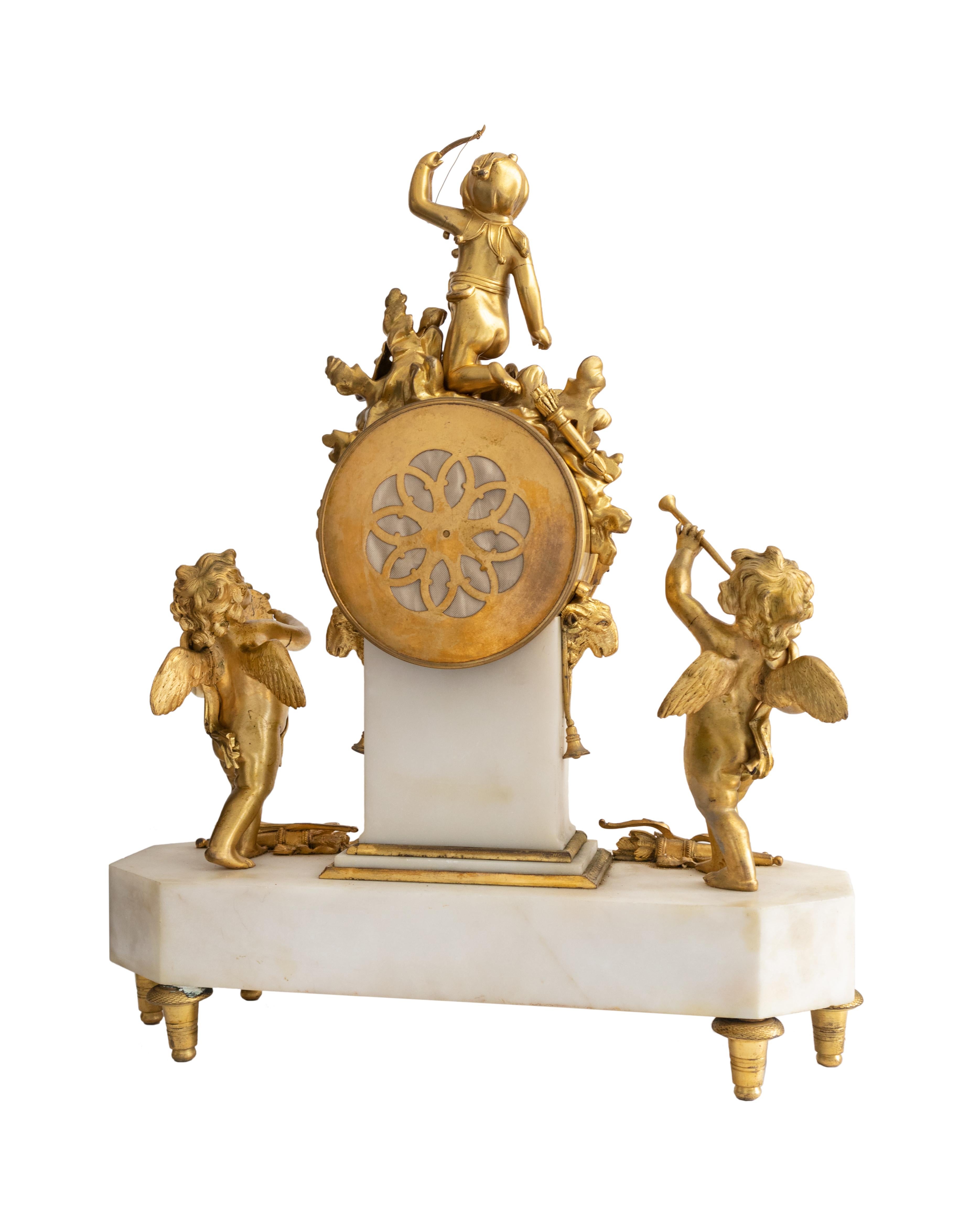 Louis XVI gilded bronze watch. Enamelled dial with hollow hands
White marble pedestal richly decorated with gilded bronze, and in the center a bas-relief with an ibex / goat symbol of Bacchus.
Zeus turns his illegitimate son Dionysus / Bacchus into