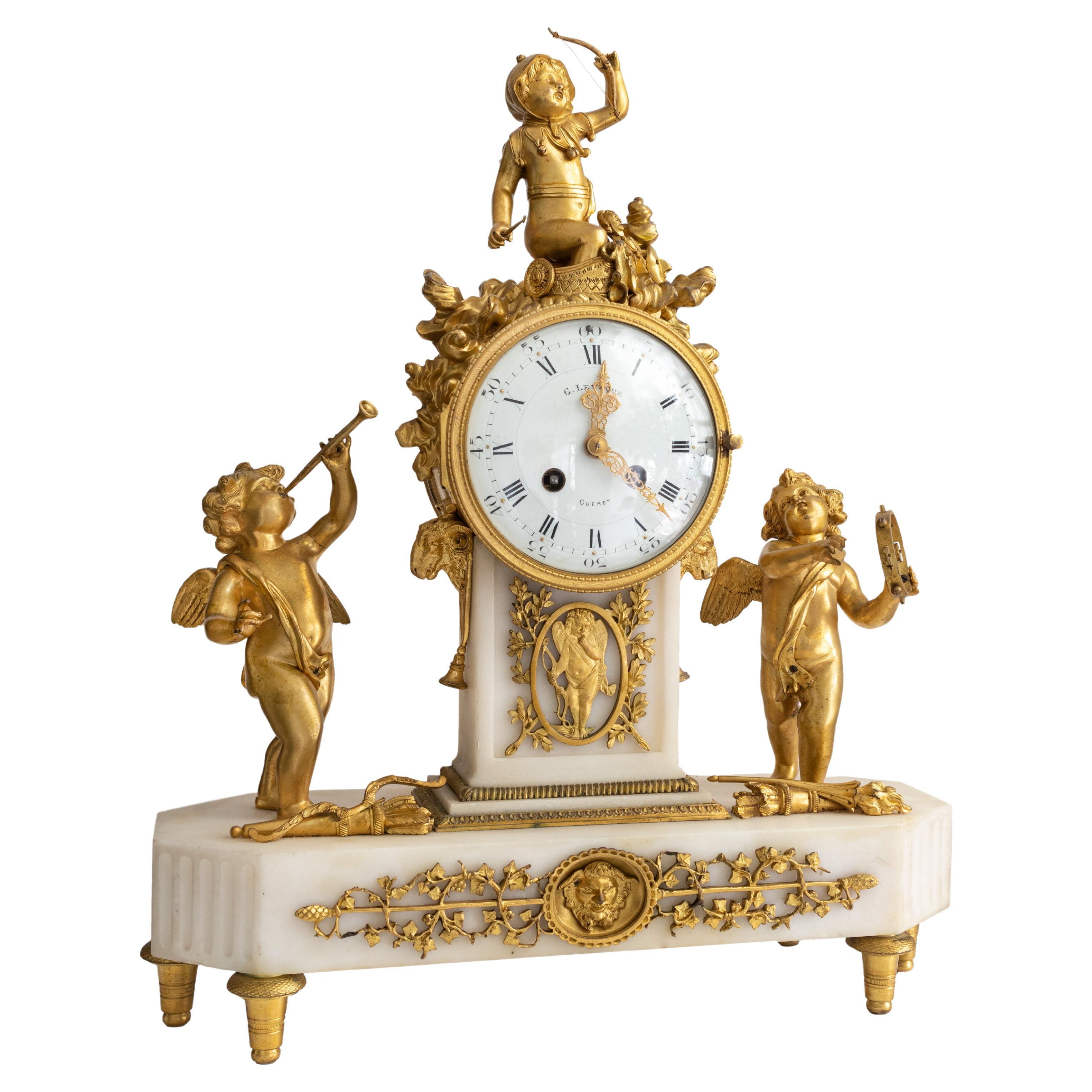 French Bronze Dore Mantle Clock by Leveque Guéret, 19th Century  For Sale