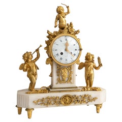 Reloj de manto Dore de bronce francés de Leveque Guéret, S. XIX 