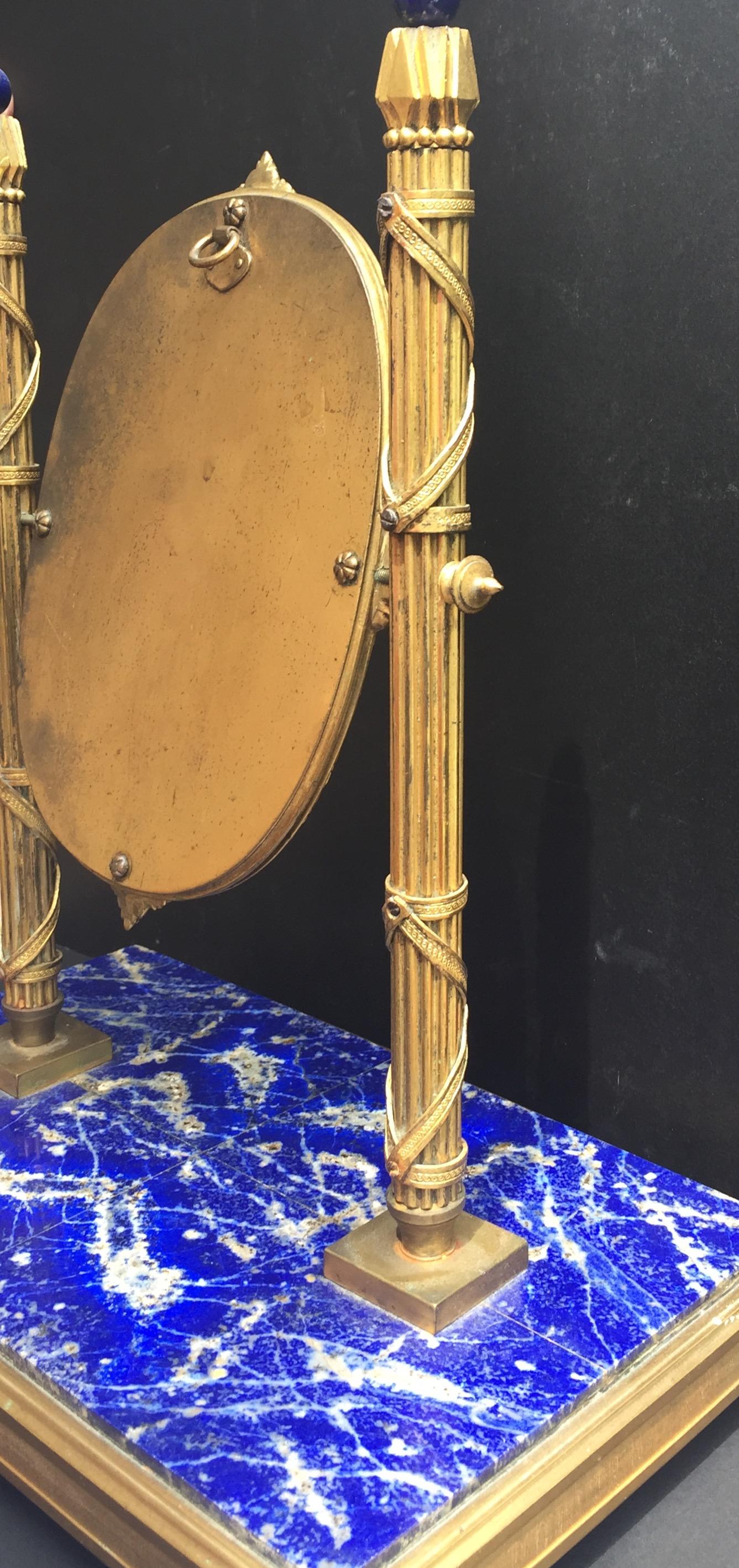 19th Century, French Bronze Doré Solid Lapis Lazuli Dressing Table Mirror 3