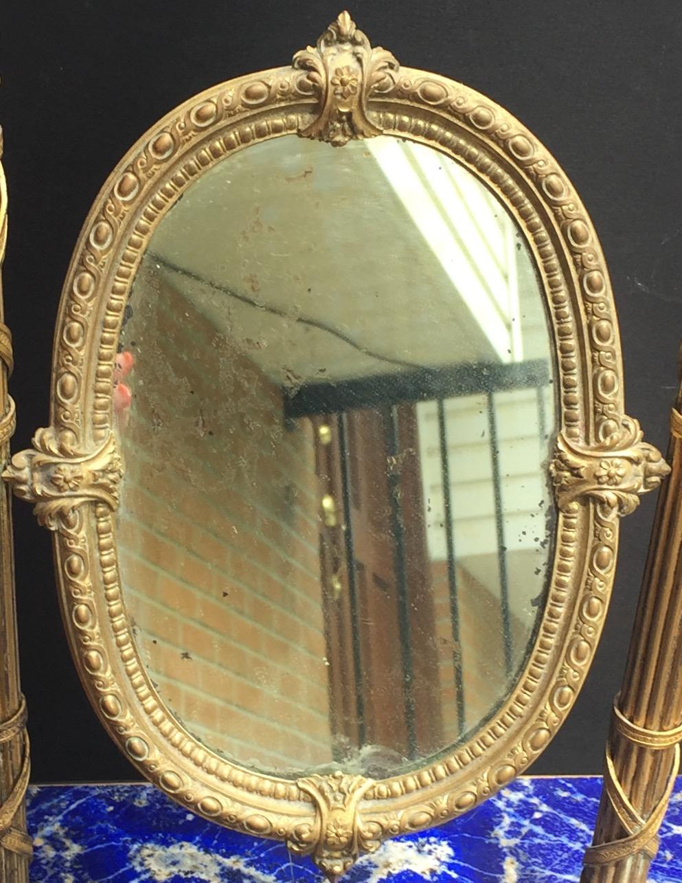 19th Century, French Bronze Doré Solid Lapis Lazuli Dressing Table Mirror 4