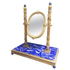 19th Century, French Bronze Doré Solid Lapis Lazuli Dressing Table Mirror