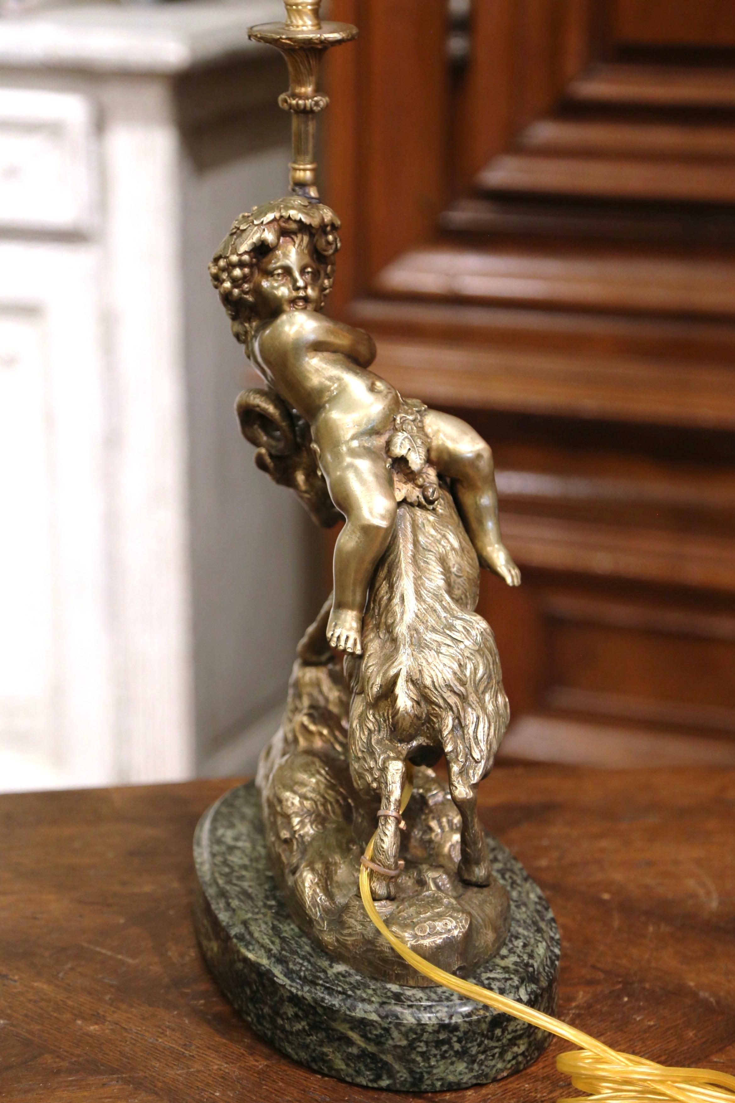 19th Century French Bronze Dore Young Bacchus and Ram Table Lamp on Marble Base 7