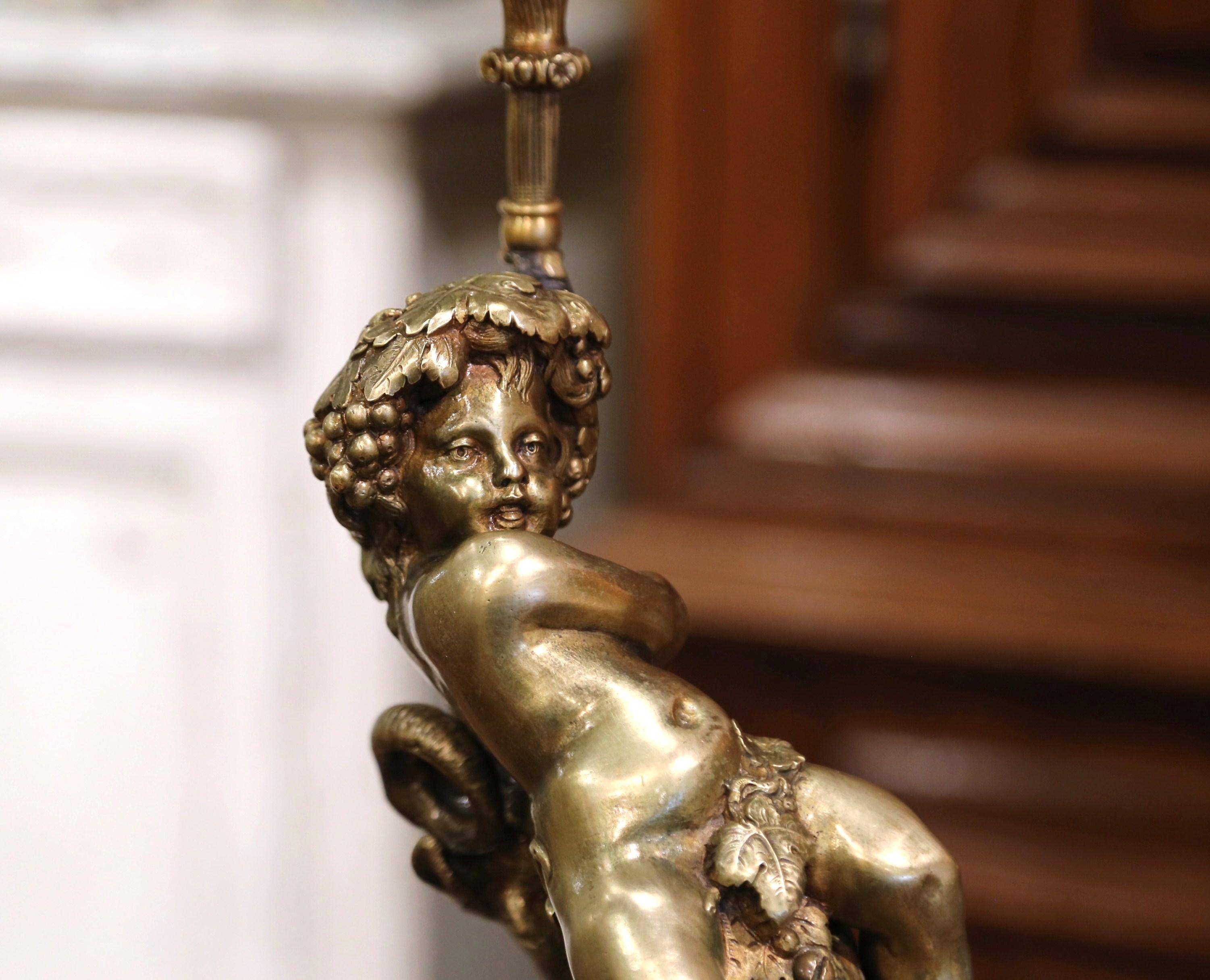 19th Century French Bronze Dore Young Bacchus and Ram Table Lamp on Marble Base 8