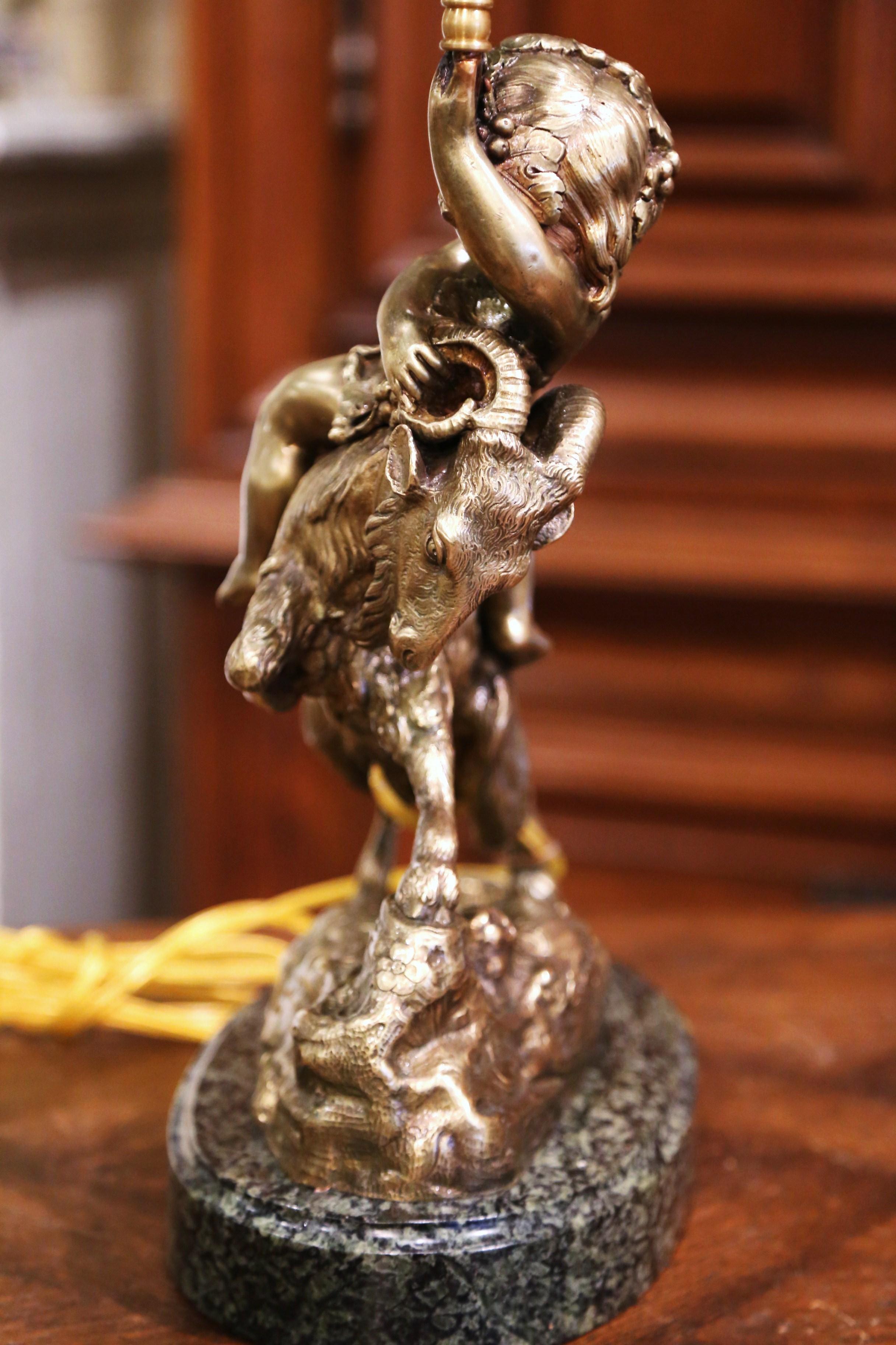 19th Century French Bronze Dore Young Bacchus and Ram Table Lamp on Marble Base 10