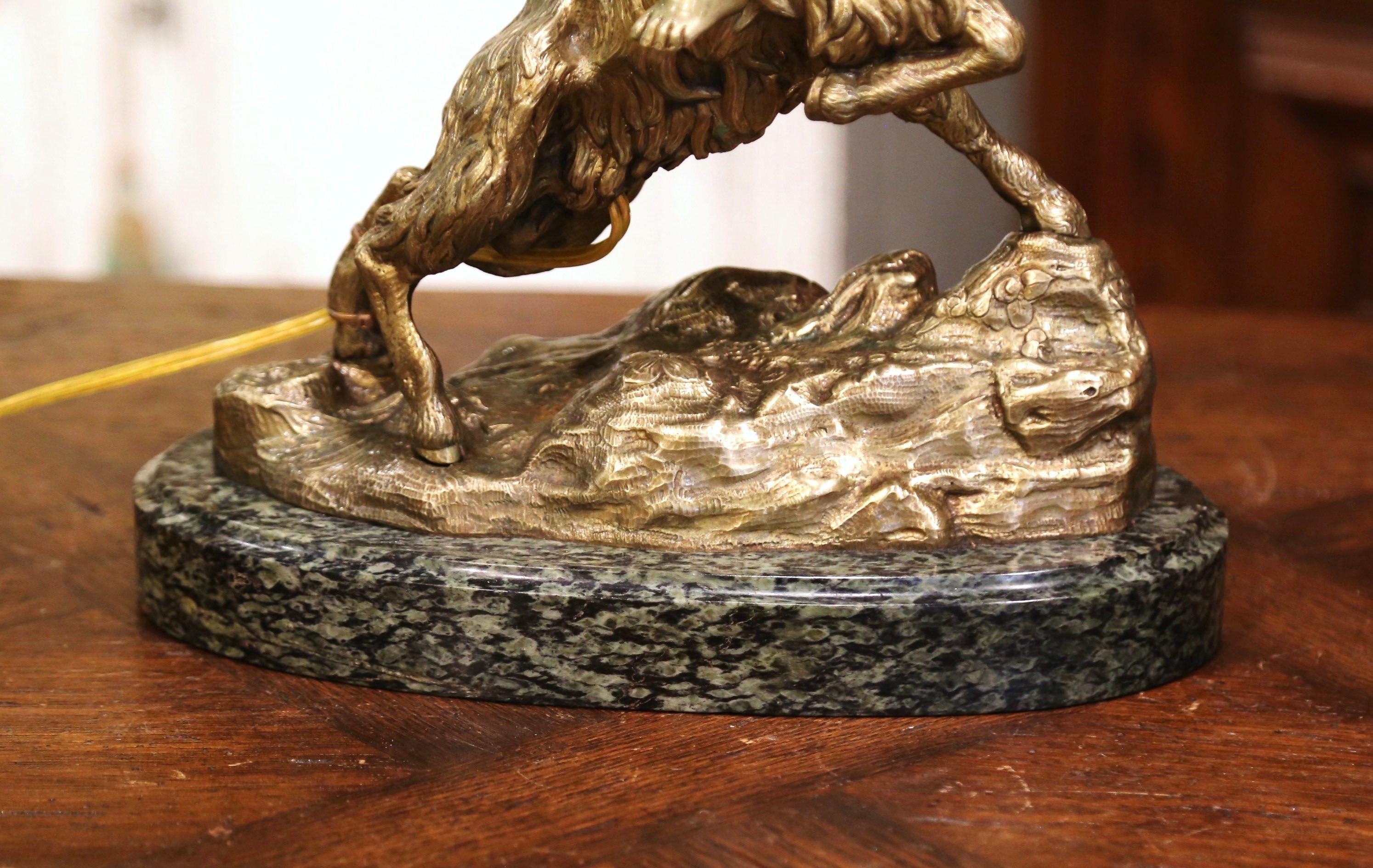 19th Century French Bronze Dore Young Bacchus and Ram Table Lamp on Marble Base 12