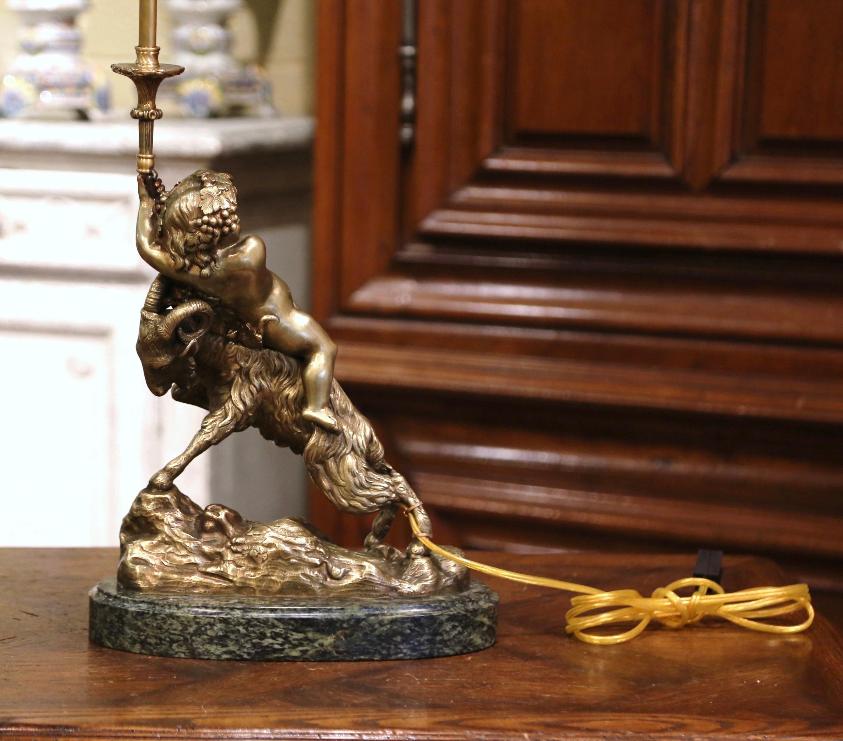 19th Century French Bronze Dore Young Bacchus and Ram Table Lamp on Marble Base 14