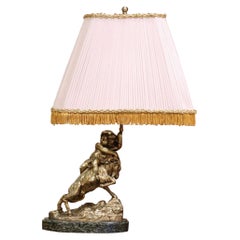 19th Century French Bronze Dore Young Bacchus and Ram Table Lamp on Marble Base