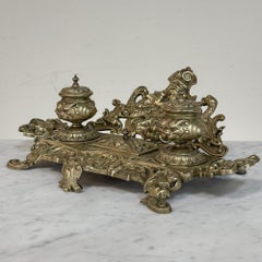 Encrier double en bronze français du XIXe siècle de style néo-renaissance