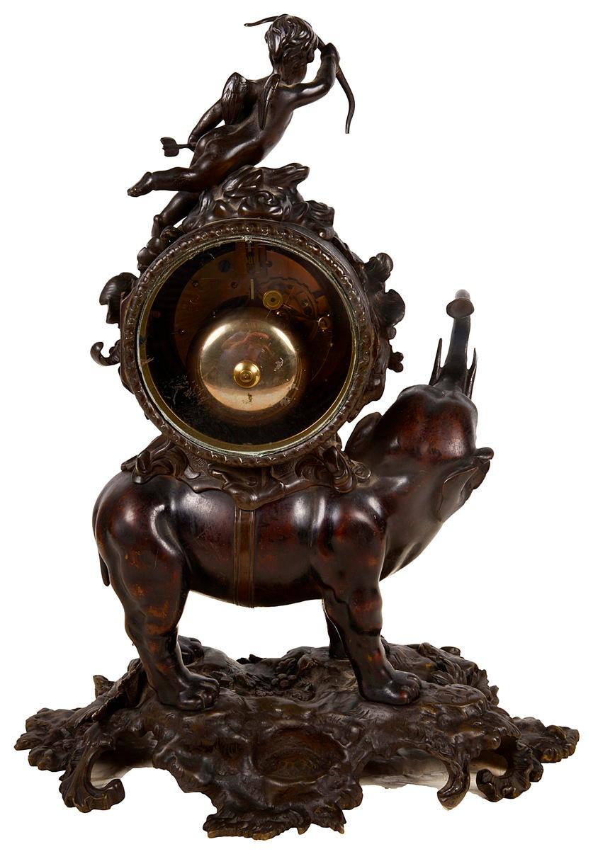 19th Century French Bronze Elephant Mantel Clock 1