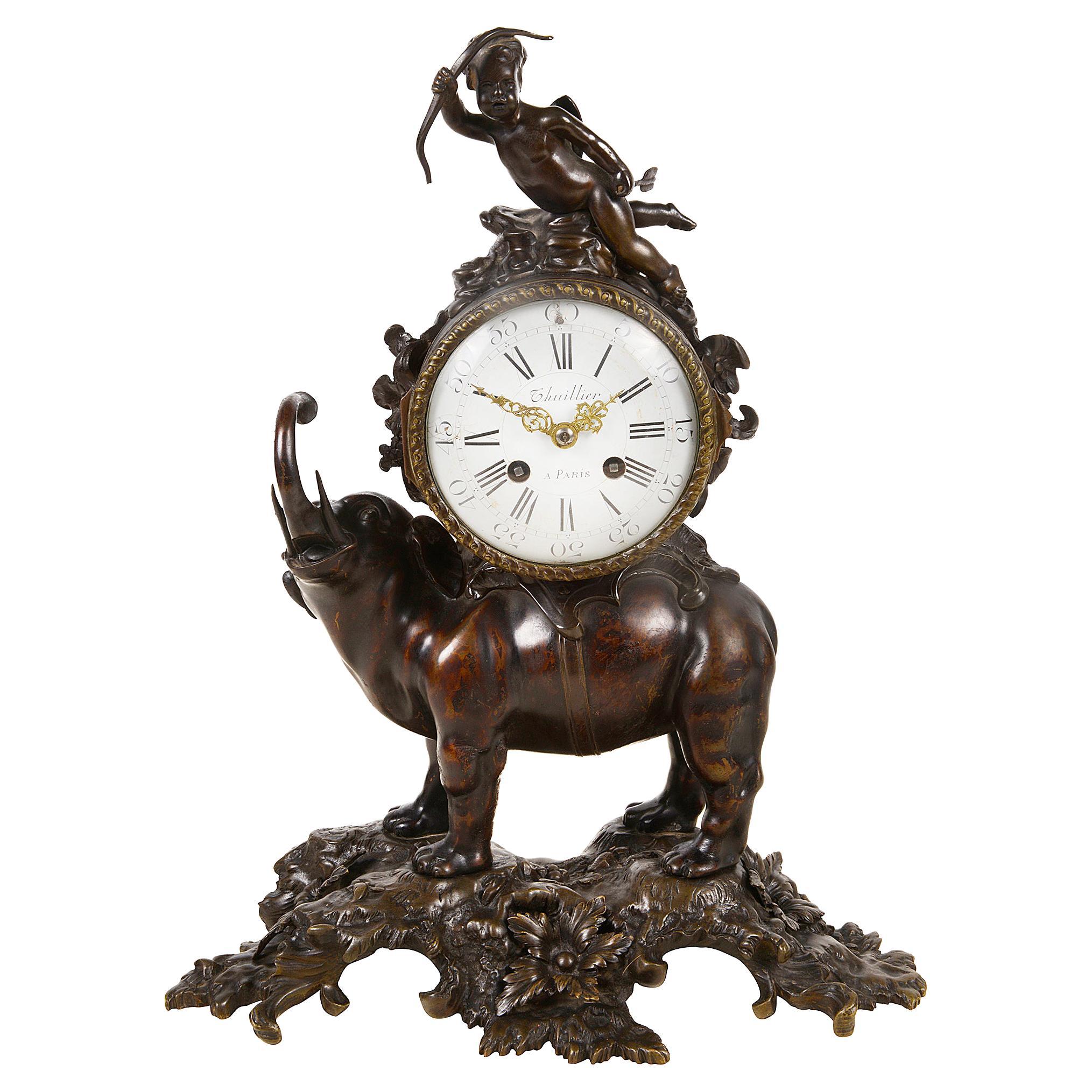 19th Century French Bronze Elephant Mantel Clock