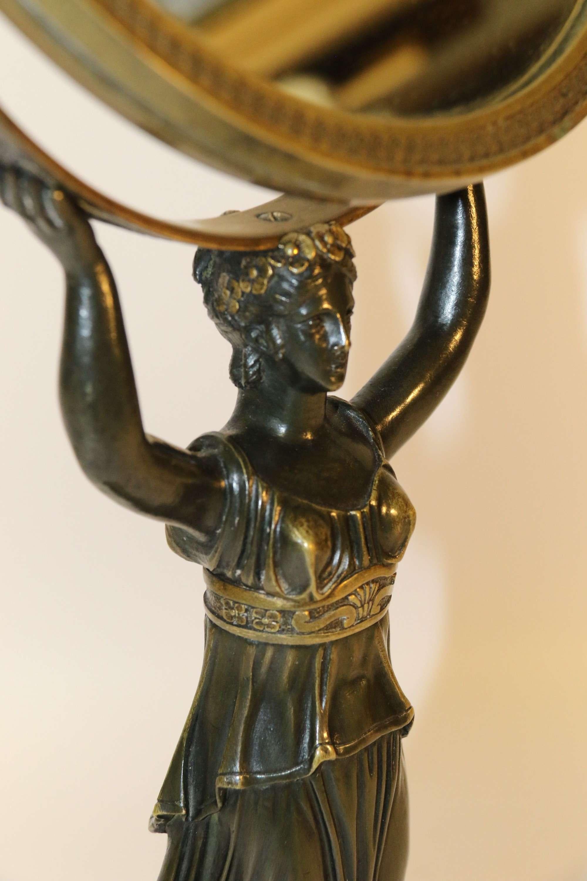 Cast 19th Century French Bronze Empire Period Adjustable Pedestal Mirror, circa 1820 For Sale