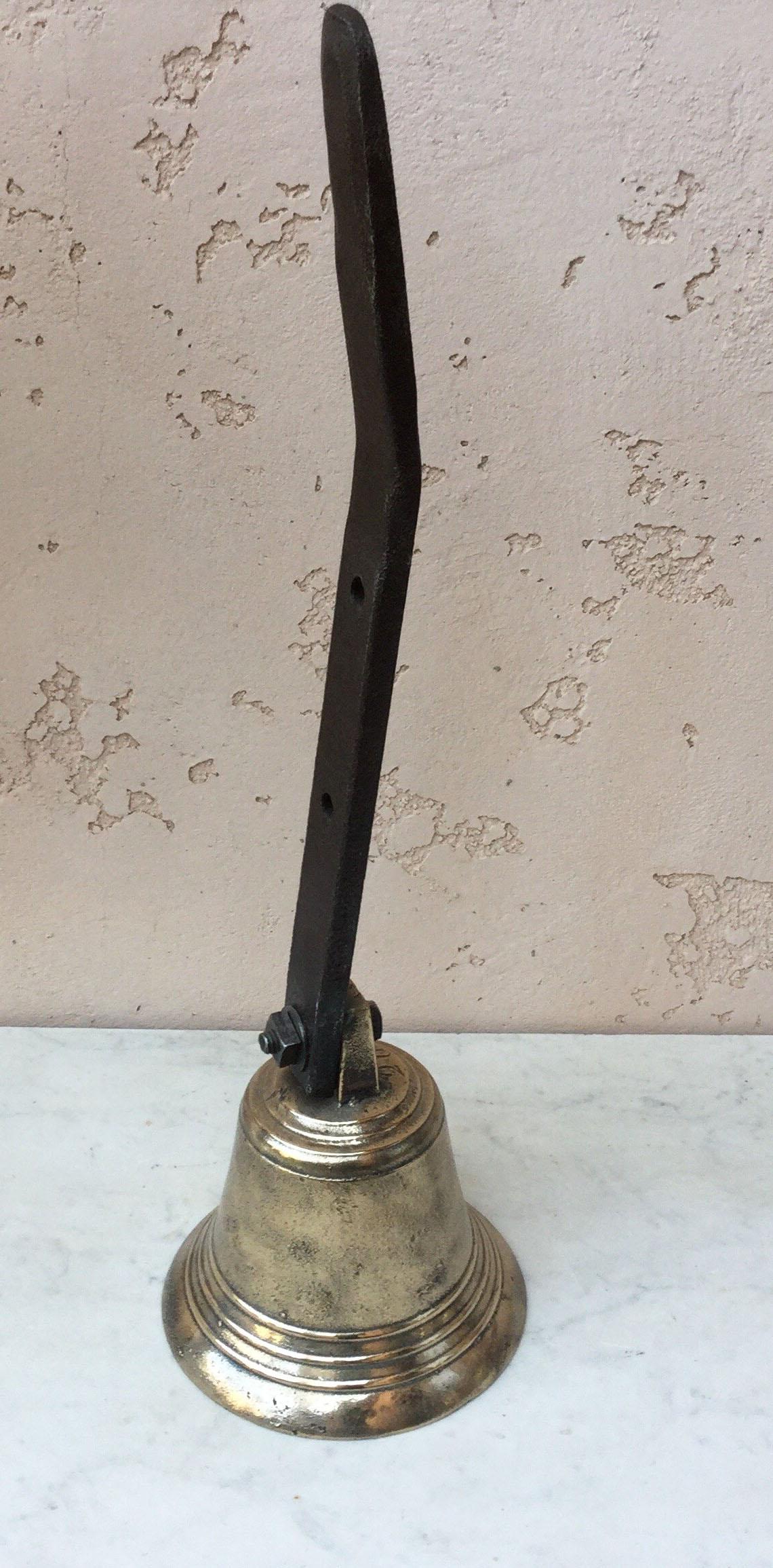 19th century French heavy bronze farm bell with iron with number 20, high quality, polished.