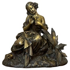 Estatua de mujer F.Devaulx de bronce francés del siglo XIX, década de 1850