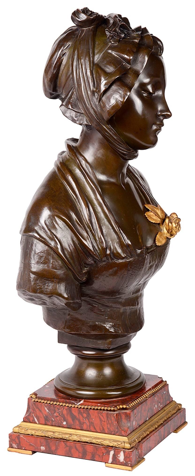 Buste féminin français en bronze du 19ème siècle, signé E. Laurent Excellent état - En vente à Brighton, Sussex