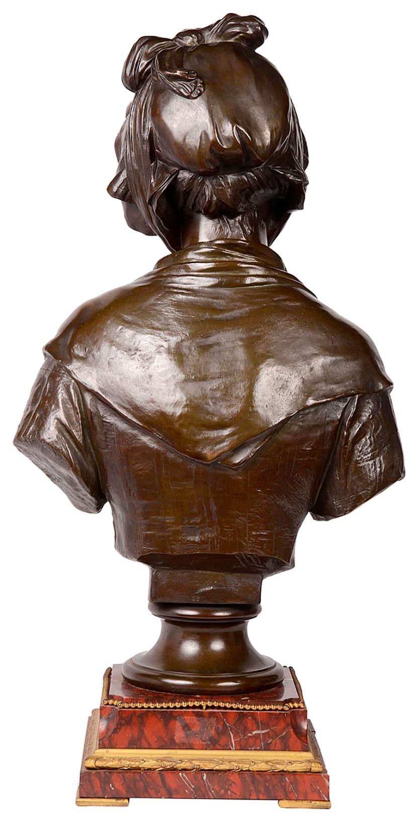 19th Century French Bronze Female Bust, Signed E. Laurent In Excellent Condition For Sale In Brighton, Sussex