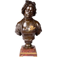 19th Century French Bronze Female Bust, Signed E. Laurent