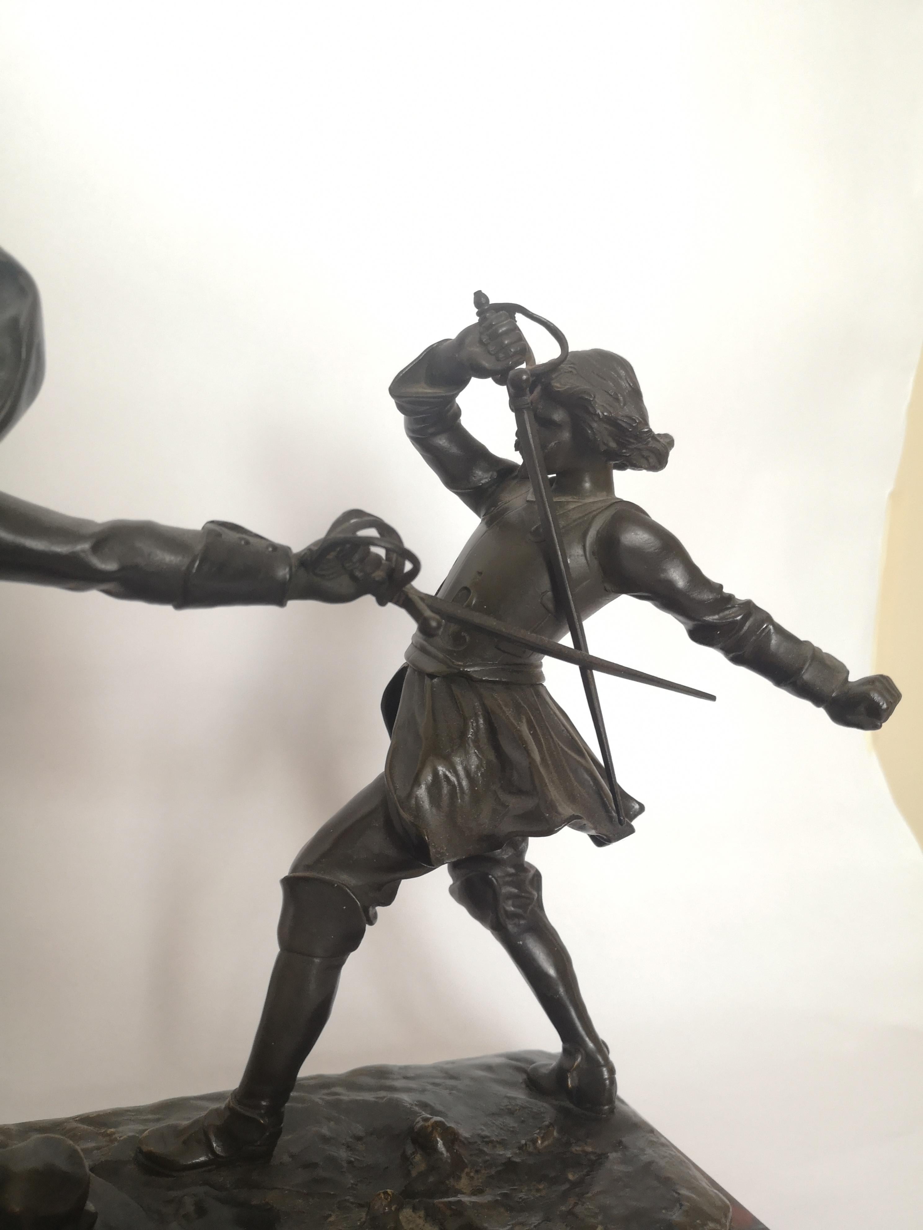 19th Century French Bronze Fencing Sculpture by Edouard Drouot For Sale 5