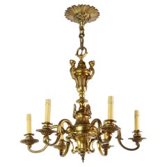 19th Century French Bronze Figural Chandelier w 6 Arms and Matching Canopy