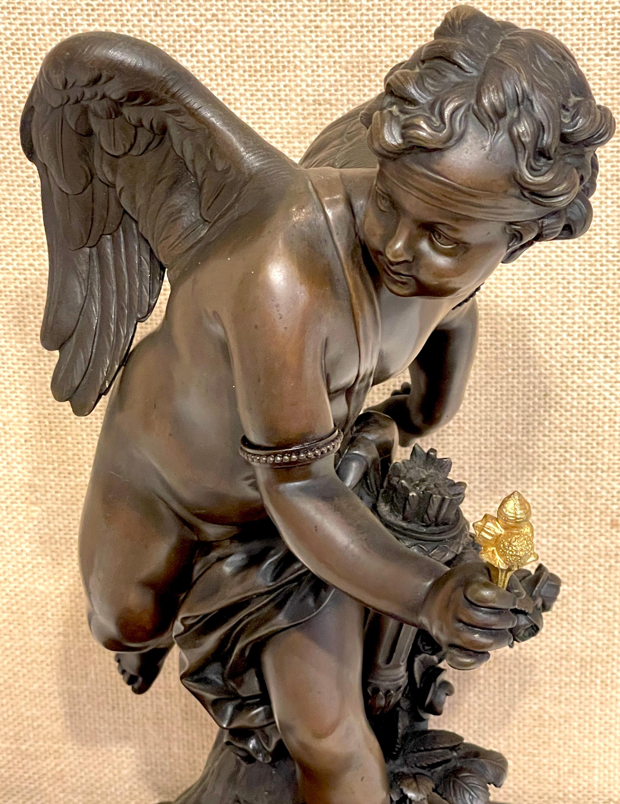 Französische Bronzefigur des Amors (Engel) aus dem 19. Jahrhundert, Auguste Moreau zugeschrieben im Zustand „Gut“ im Angebot in West Palm Beach, FL